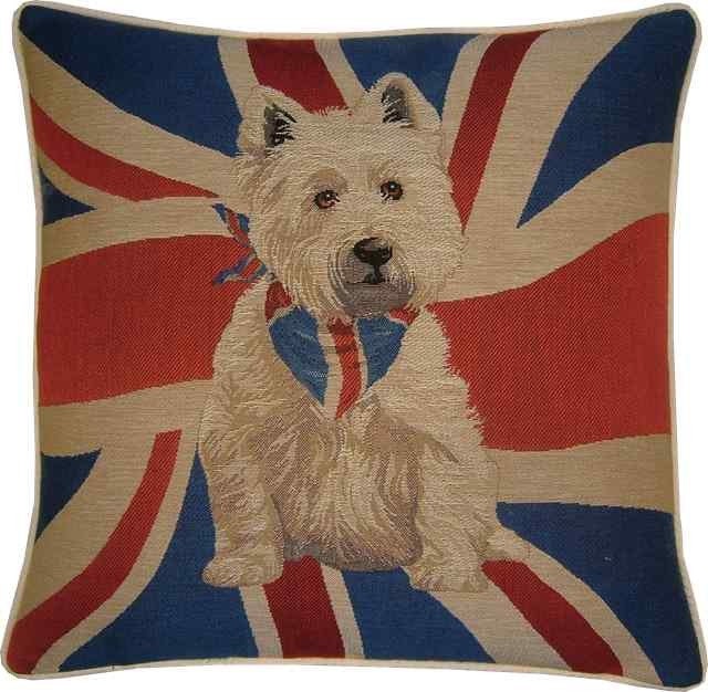 Union Jack West Highland Terrier Westie Woven Tapestry Cushion Cover Sham