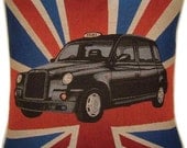 Union Jack Black London Taxi Cab Woven Tapestry Cushion Cover Sham