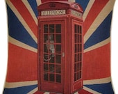 Union Jack Red Telephone Box Woven Tapestry Cushion Cover Sham