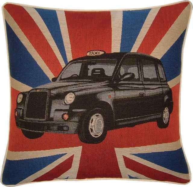 Union Jack Black London Taxi Cab Woven Tapestry Cushion Cover Sham