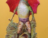 New Victorian Scrap Single Large Frog with Umbrella