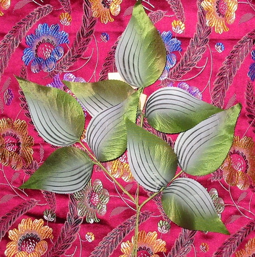 Lovely Vintage Millinery Stenciled Silk Leaf Spray