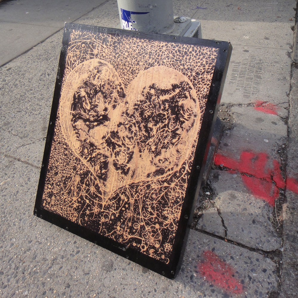 Love Yourself, print on wood of original ink drawing.