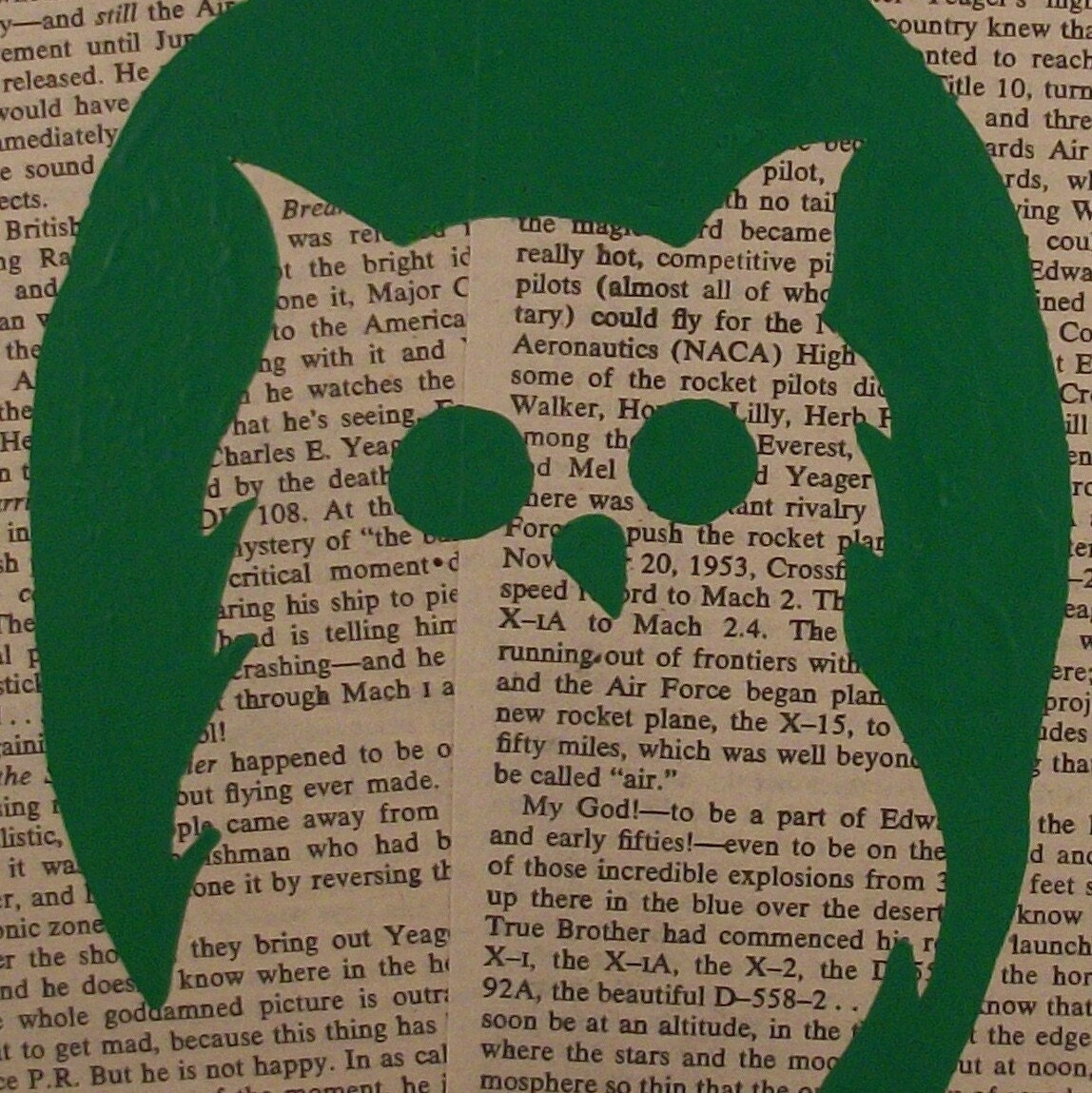 Painting Green Owl on vintage book pages - 6 inch Square