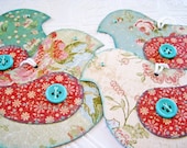 Bird Tags, Cottage Style Bird Tags, red and aqua bird tags, paper bird tags, button wing rhinestone eyes