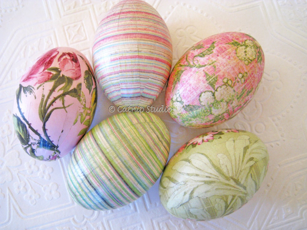Easter Eggs Old World Pink Rose decoupage mint green cream floral romantic