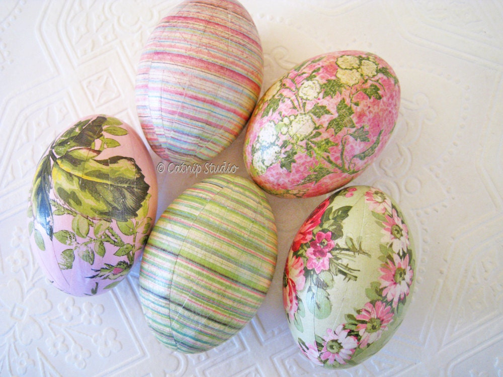 Easter Eggs Old World Pink Rose decoupage mint green cream floral romantic