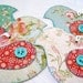 Bird Tags, Cottage Style Bird Tags, red and aqua bird tags, paper bird tags, button wing rhinestone eyes