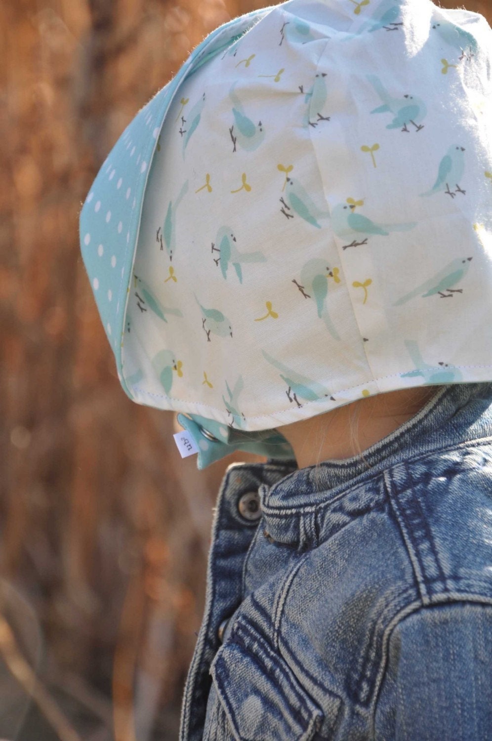 UB2 ORGANIC BLUEBIRDS a friendly flock of birds for boys and girls by The Urban Baby Bonnet in size large