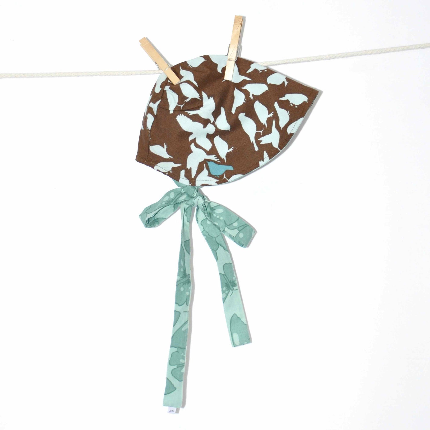 UB2  CERULEAN SKY galBonnet (a sweet sleek long bow-tied prairie bonnet) by Urban Baby Bonnets in your choice of fabrics- size extra small