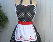 retro apron LUCY .... retro red black polka dot full apron fifties sexy hostess gift vintage inspired flirty womens apron