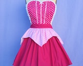 AURORA Sleeping Beauty  inspired retro APRON womens full costume aprons in pretty pink polka dots