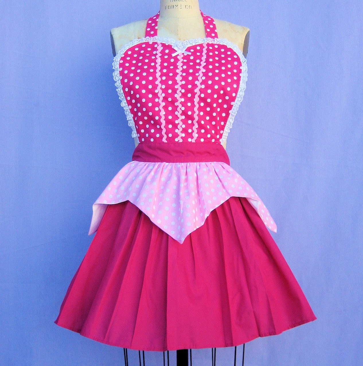 AURORA Sleeping Beauty  inspired retro APRON womens full costume aprons in pretty pink polka dots