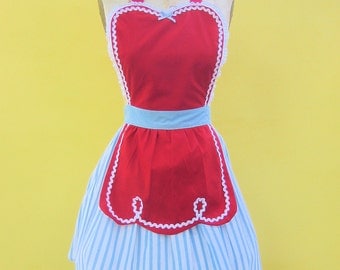 retro apron 50s DINER WAITRESS ...   Strawberry colored ice cream parlor candy shop hostess bridal shower gift vintage flirty full aprons