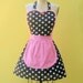 retro apron French Maid ...... RETRO black polka dot apron with pink  fifties details sexy hostess gift vintage inspired womens full apron