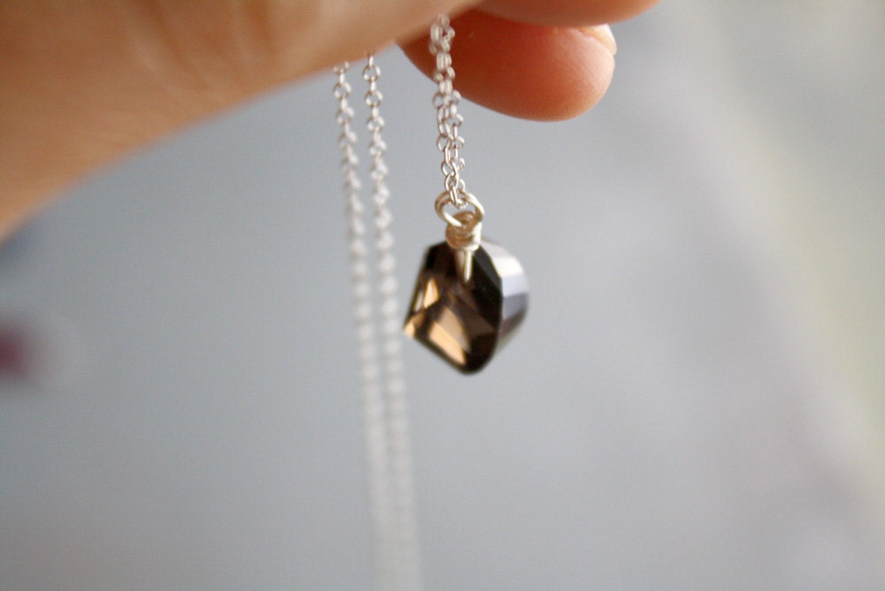 Smokey Quartz and Sterling Silver Necklace - Twisted Smoke