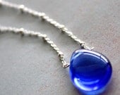 Cobalt Blue Glass Drop and Sterling Silver Necklace