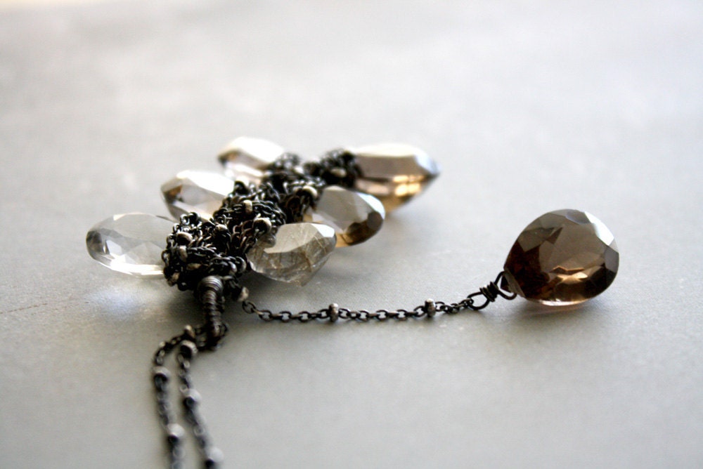 AAA Gem cut Quartz and Sterling Silver Necklace OOAK - luxury gift for her - unique eNVe original design - wire and chain wrapped