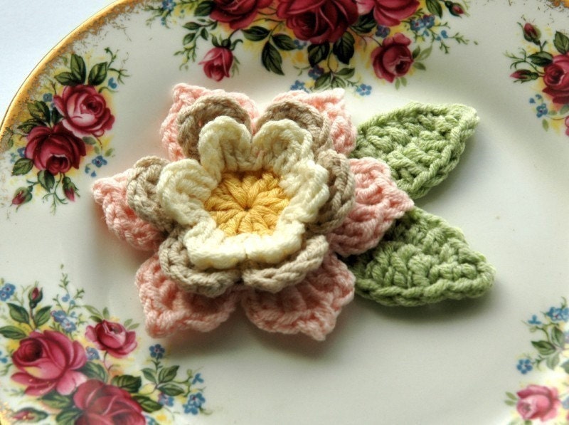 Crochet Flower in Pink, Cream and Yellow