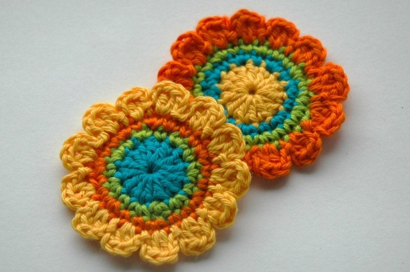 Crochet Applique - Yellow, orange and Turquoise