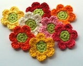 Crochet  Flowers - summer bright rainbow applique