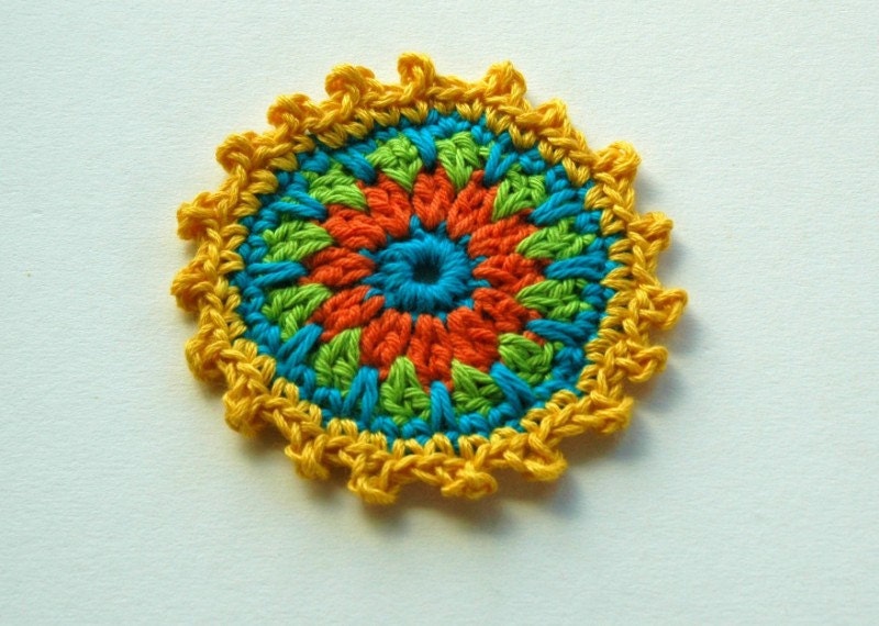 Crochet Applique Motif in Yellow, Orange and Turquoise