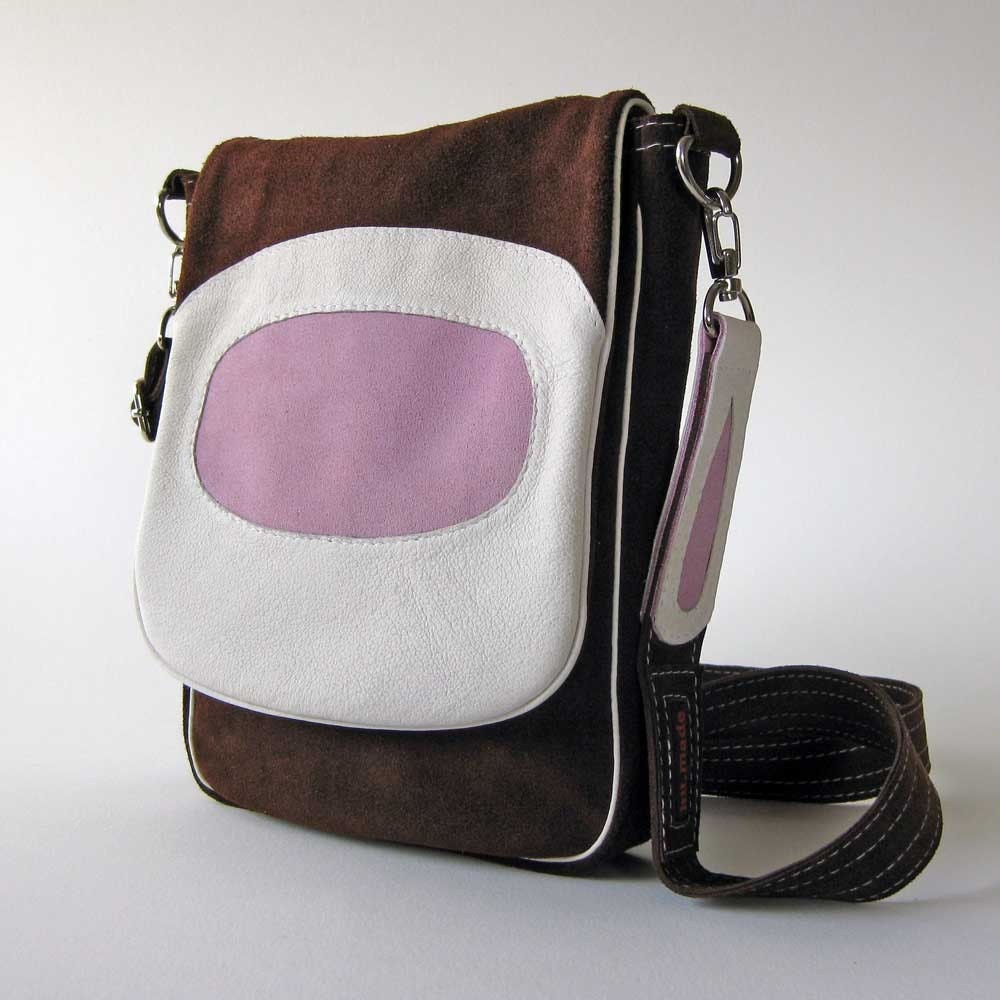 SALE - Small Mod Bag - Chocolate Suede, Ivory Leather and Mauve Suede - Eco-Friendly