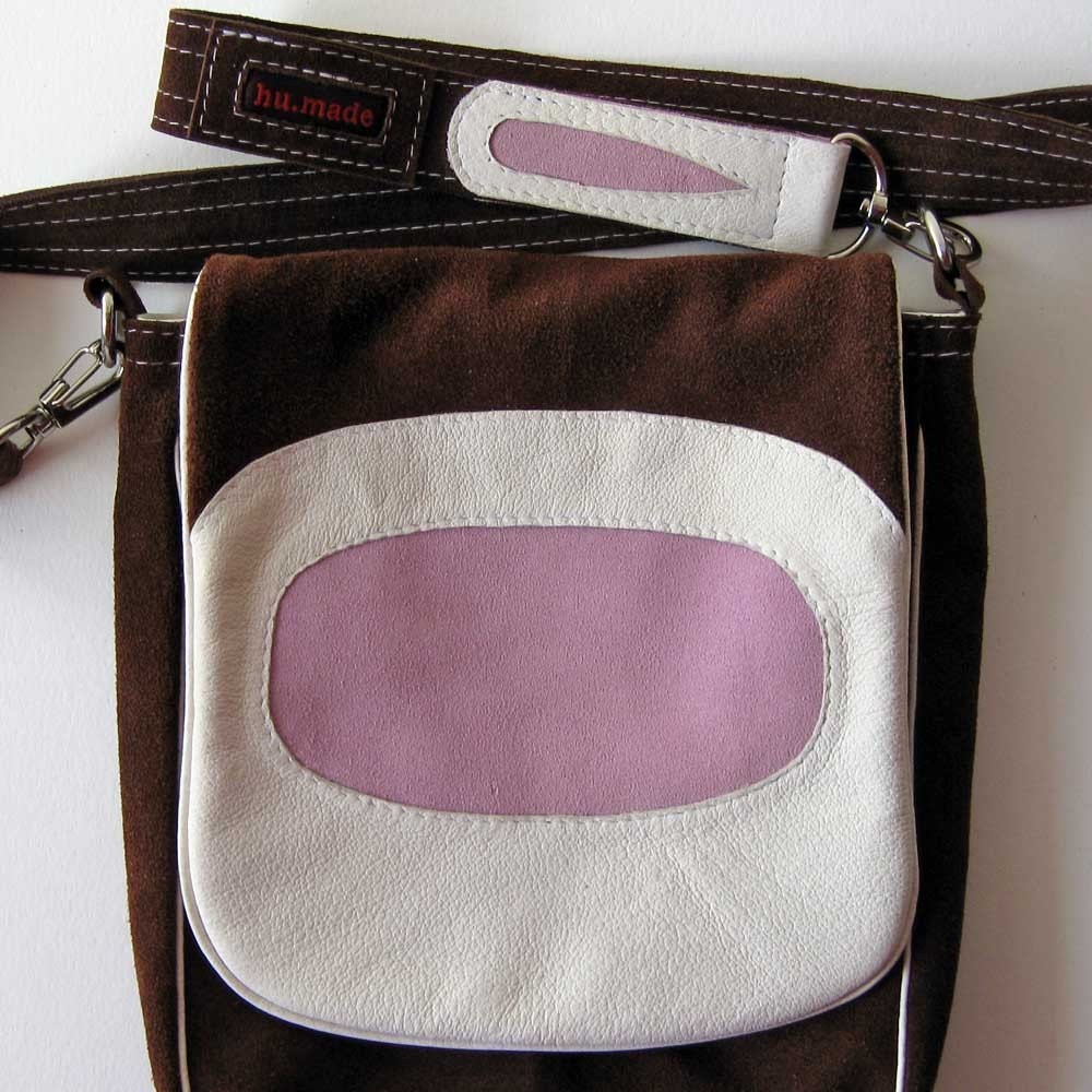SALE - Small Mod Bag - Chocolate Suede, Ivory Leather and Mauve Suede - Eco-Friendly