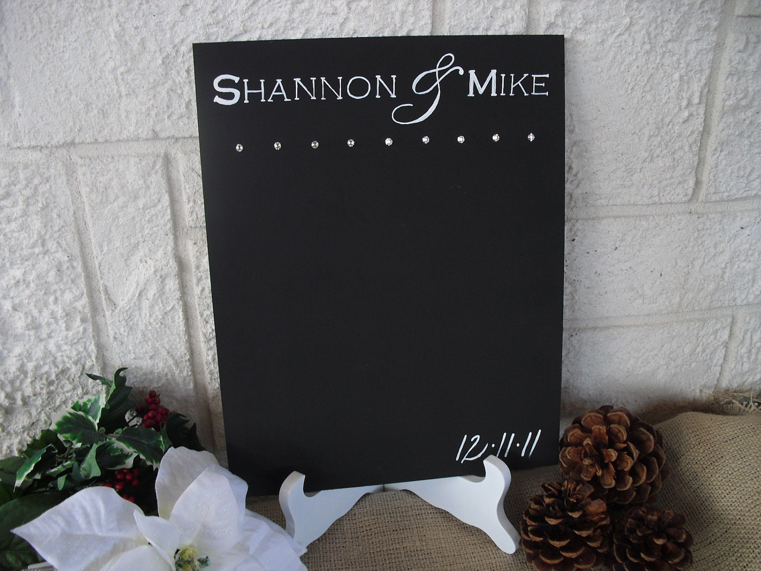 ONE Personalized Frameless Chalkboard with EASEL for Wedding Sign Photo Prop - Item 1057