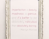 Imperfection is Beauty 5 x 7 Marilyn Monroe Pink Gray Quote Print