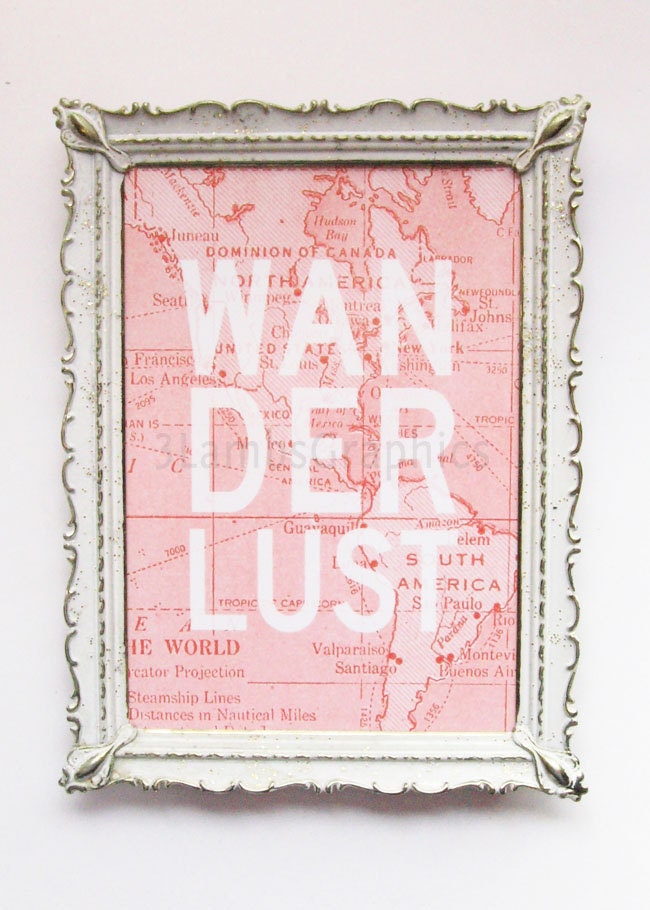 Wanderlust - 5 x 7 Travel-Themed World Map Print in Reddish Orange