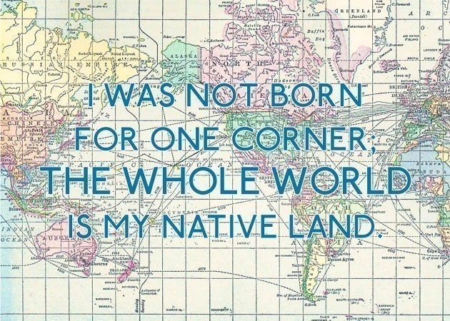 The Whole World is My Native Land Travel Quote Print Seneca 5 x 7 Blue
