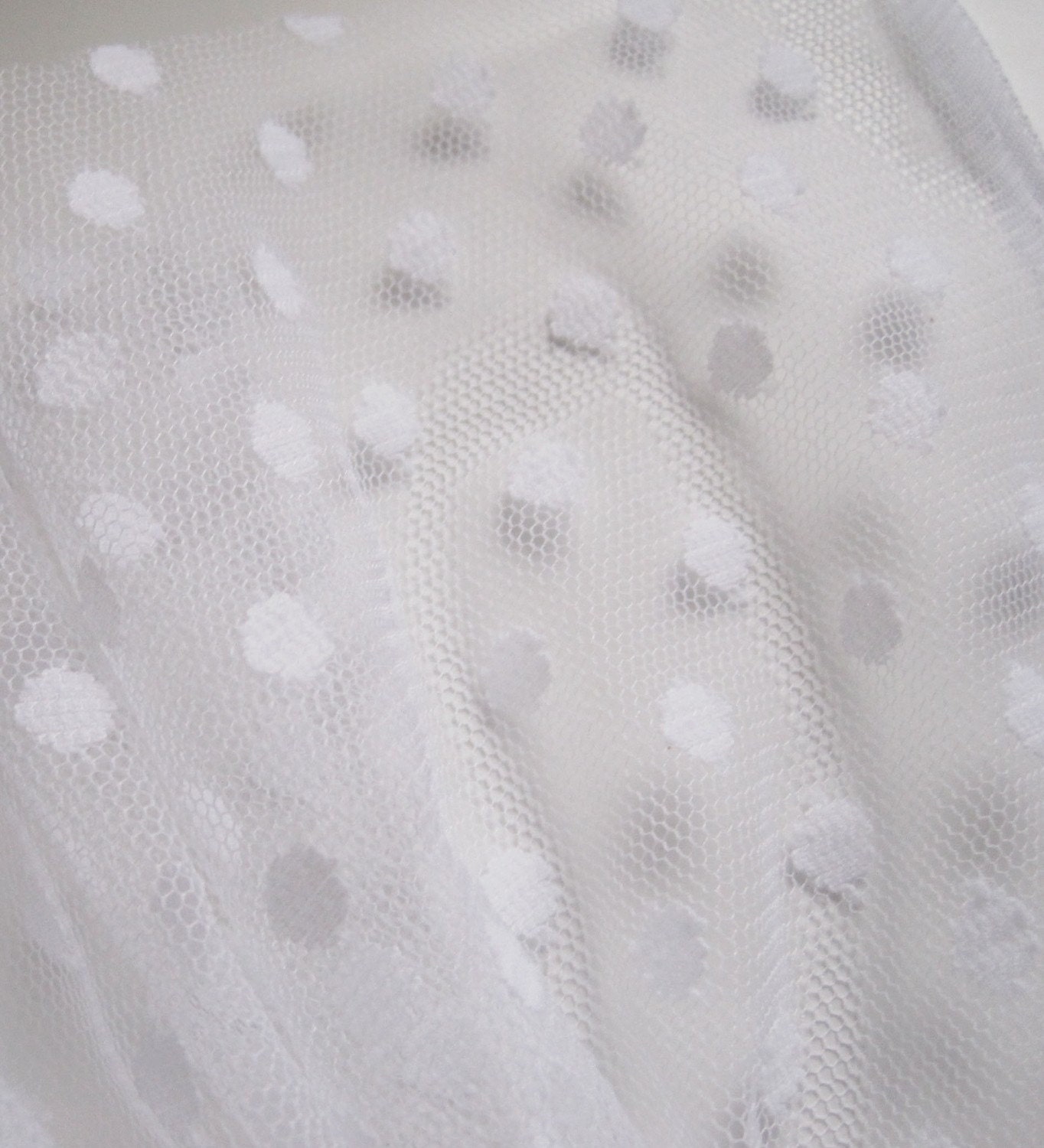 White polka dot tulle fabric - 44" wide - sold per metre