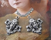 Silver Ox Plated Art Nouveau Women's Head Charms 361SOX x2