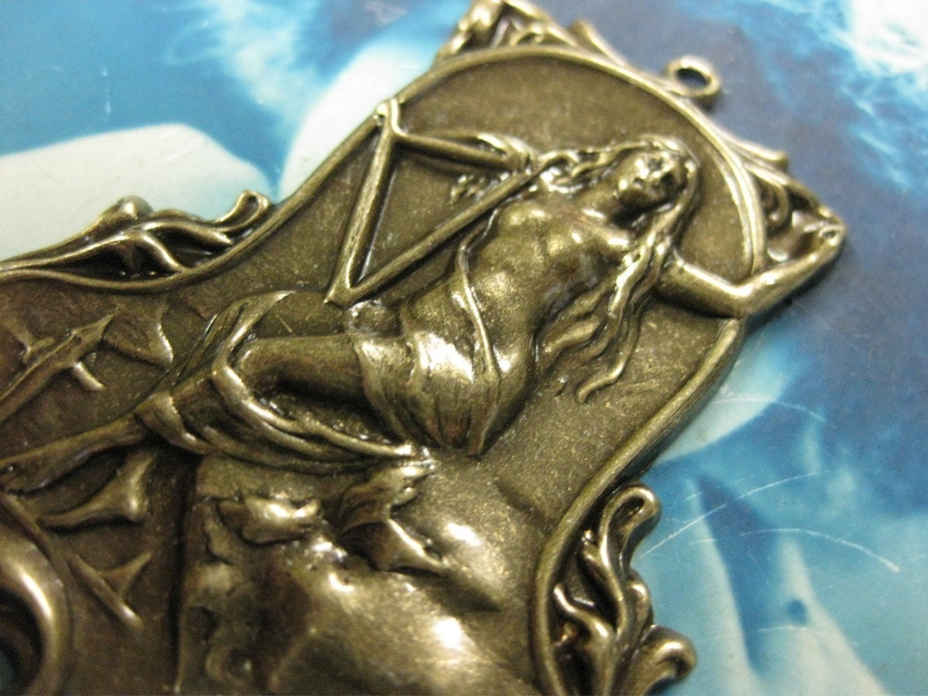 Art Nouveau Woman With a Harp Plaque Brass Ox Plated 651BOX x1