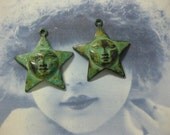 Verdigris Patina Star with a Moon Face Charms 127VER x2
