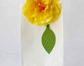 Rose Party Favor Bag with yellow rose with clip and bright green paper leaf tag / rose gift bag /wedding/ party favors/party decorations