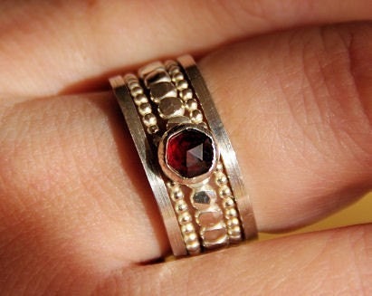 BOLD- Genuine Rich Red Garnet Sterling silver Beaded/Dotted stackable, stacking rings