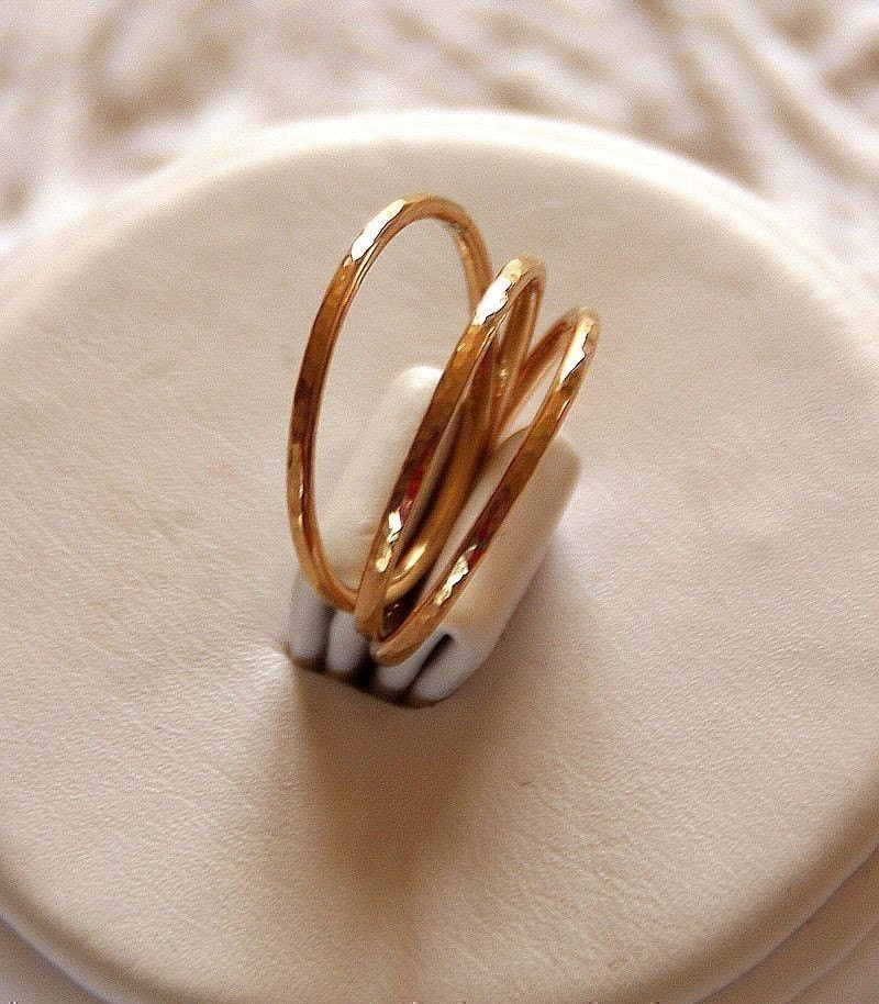 Set of 3 -14k gold filled hammered stackable/stacking rings (wedding bands) size 4, 5,  6, 7, 8, 9, 10, 11 mothers rings jewelry etsy
