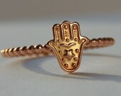 ON SALE: Handmade Hamsa ROSE Gold Filled Ring - Hamsa Gold Ring - 14k Rose Gold Filled Hamsa Stacking Ring