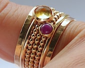 Ruby & Citrine Stackable Birthstones Mothers rings - Personalized Jewelry - Gemstone Ring, Stackable Ring - size 4, 5, 6 ,7 ,8, 9
