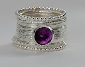 Unique Rose Cut Purple Amethyst Wedding Ring - Alternative Engagement Ring - Silver Stacking Birthstone Ring - Mothers Stack Ring