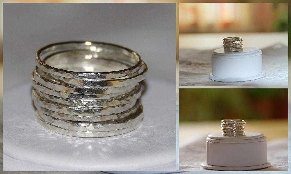 BOLD SET OF 9 handmade hammered sterling silver stackable rings, sizes 3, 4, 5, 6, 7, 8, 9, 10, 11