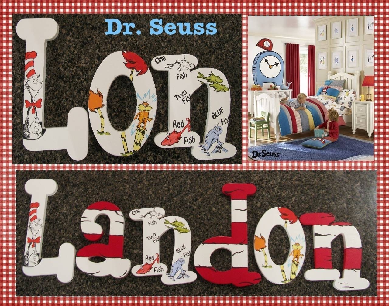 10" Dr Seuss Hand Painted Custom Wood Wall Letters Wall Art Children Nursery Pottery Barn Kids