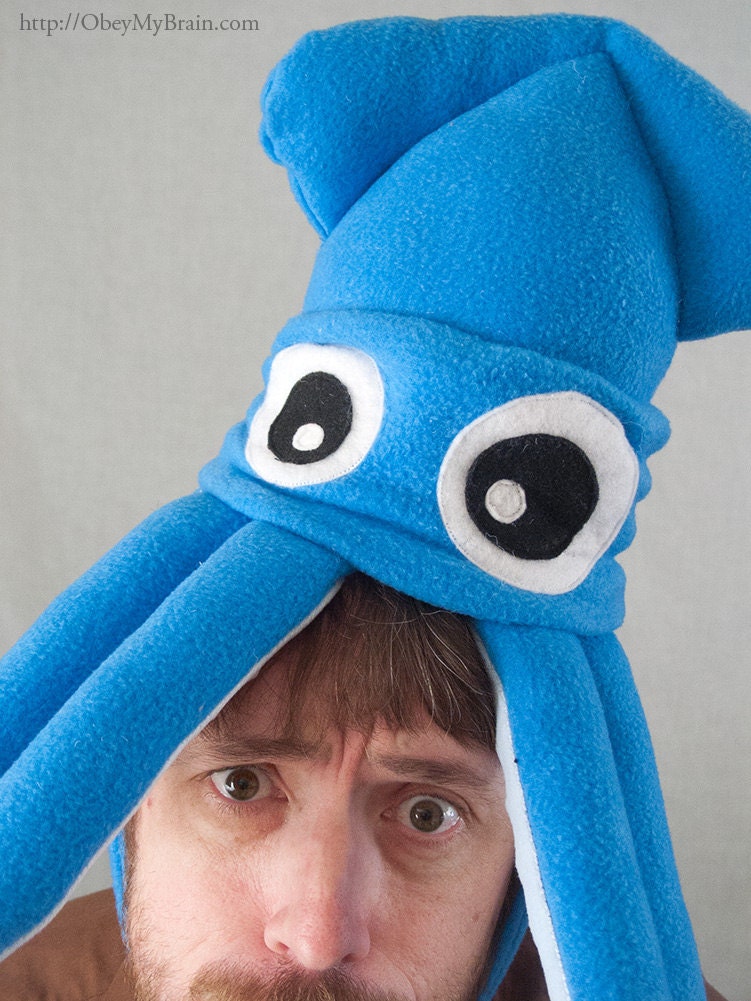 Plush Squid Hat - Small Turquoise Fleece