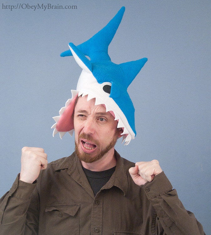 Fleece Shark Hat - Turquoise