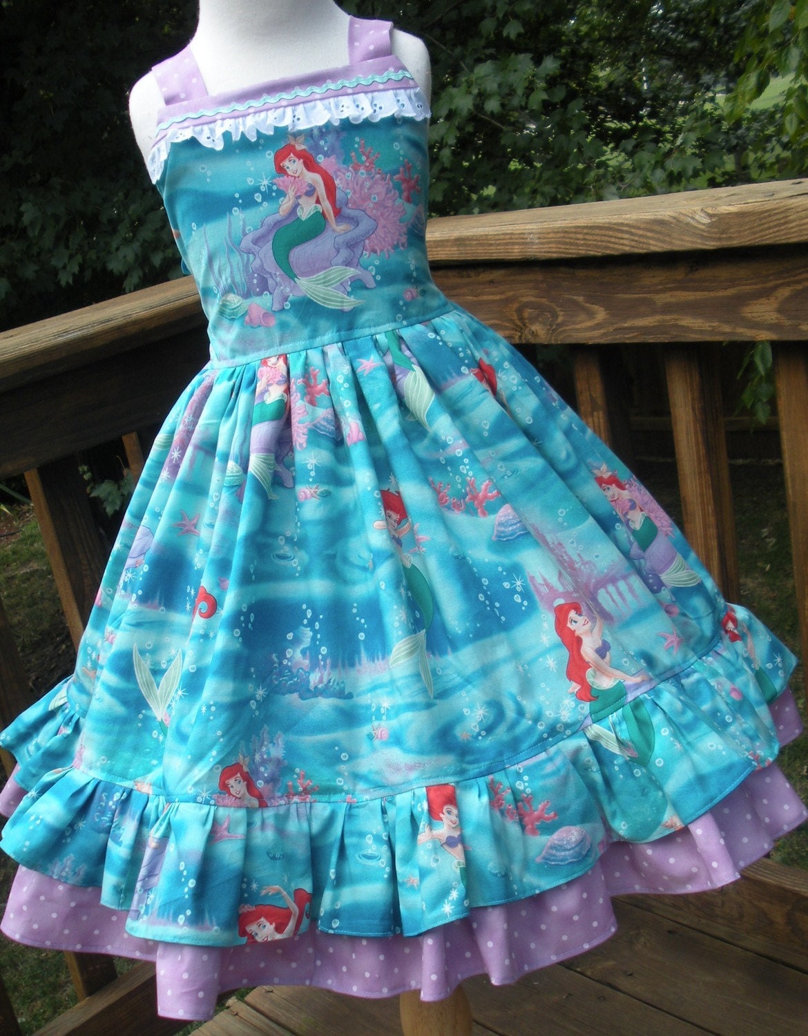 Custom Boutique Little Mermaid Aerial Sundress Halter Disney Vacation Size 2 3 4 5 6 Ariel