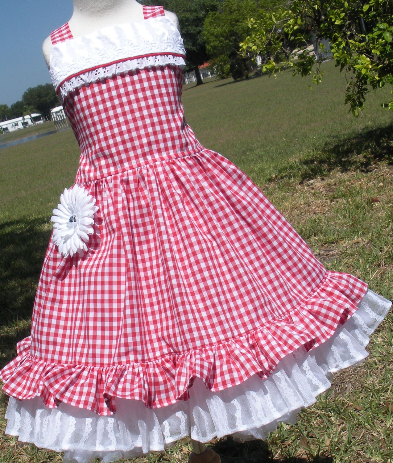 Custom Boutique Red Gingham Dress Disney Hoop Dee Doo Girl 2 3 4 5 6 7 8 Made to order