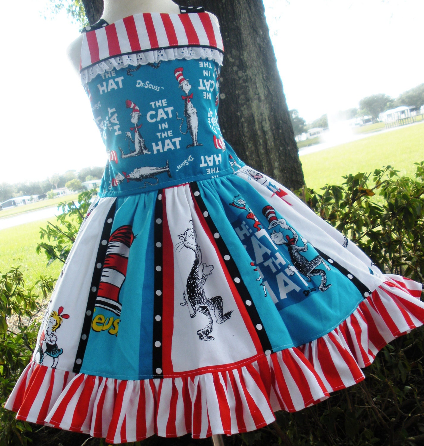 Custom Boutique Cat in Hat Fabric Dr Seuss Dress 3 4 5 6 7 8 Birthday