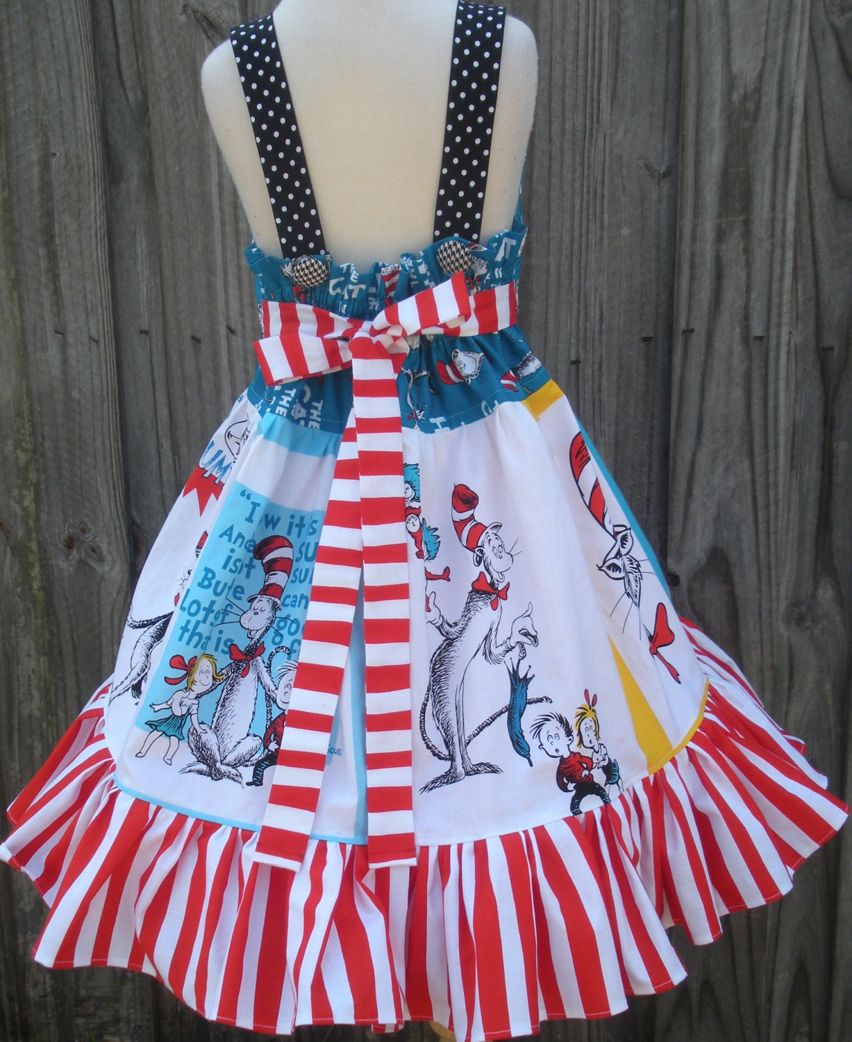 Custom Boutique Cat in Hat Fabric Dr Seuss Dress 3 4 5 6 7 8 Birthday